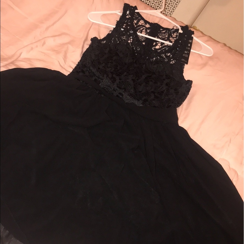 Black, laced up collar dress